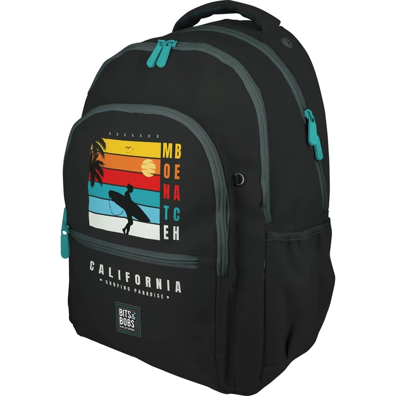 Grafoplás | School Backpack Three Compartments | 33 x 46 x 22.5 cm | Padded Laptop Area | Roomy Model | California Design | Bits&Bobs Pop Up Design | Perfect for School Supplies, Black/White,
