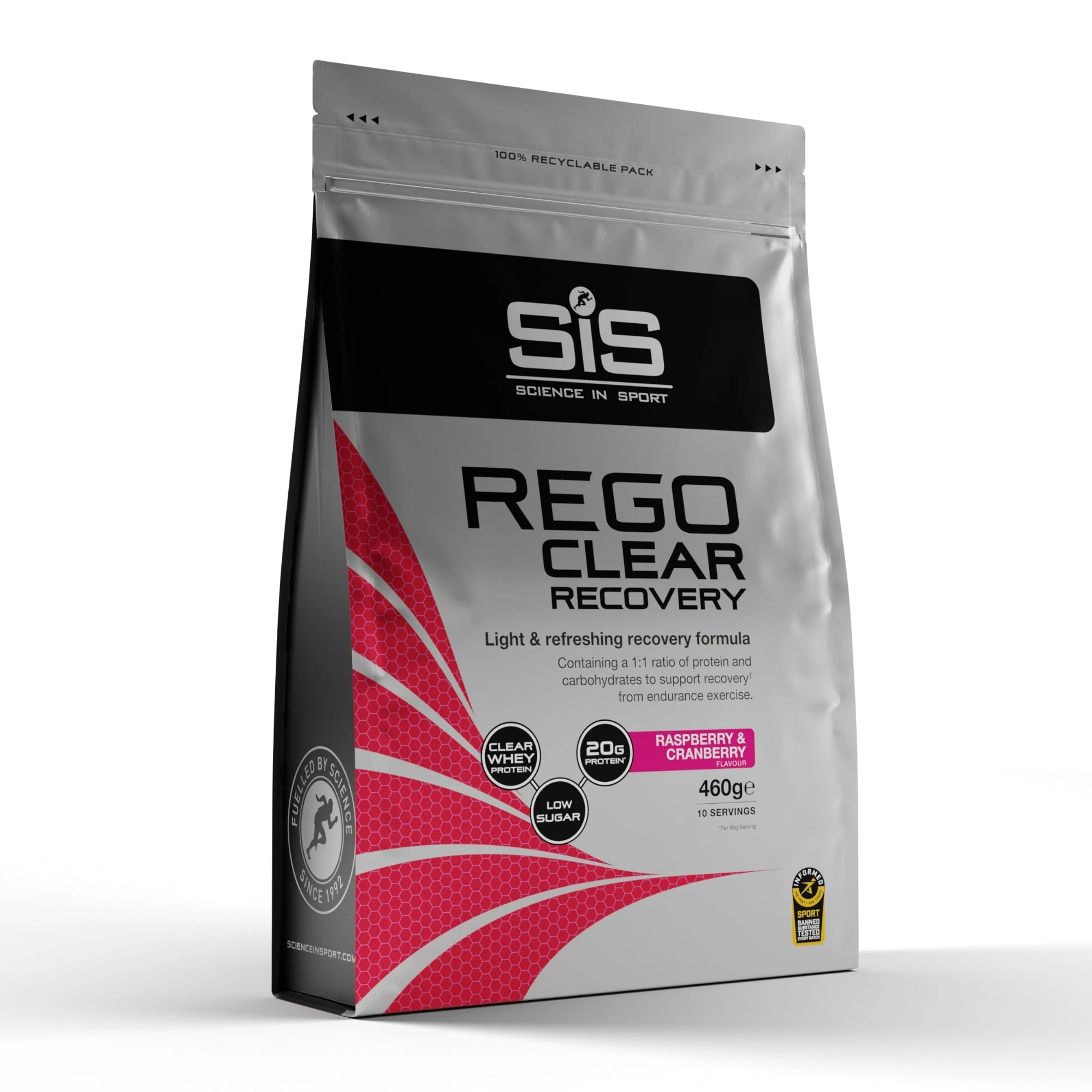 Science in Sport Rego Clear Recovery | Clear Whey Protein Shake | 20g Protein, 21g Carbs, Low in Sugar | Raspberry & Cranberry, 460g