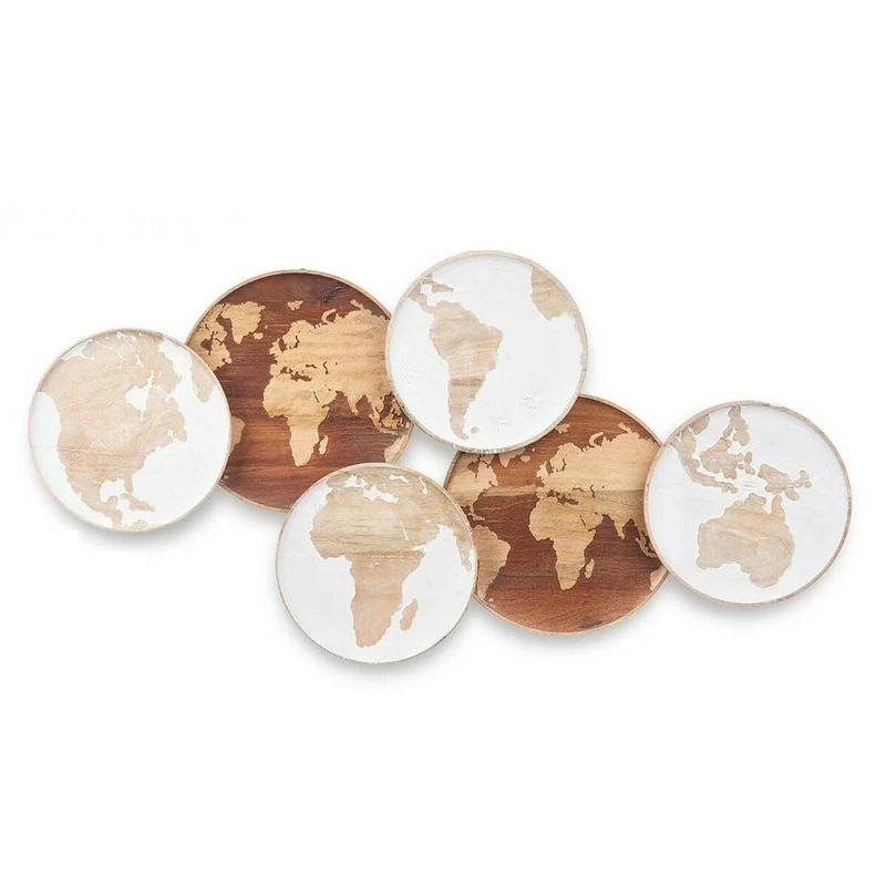 Gift Decor Wall Decoration White Brown Mango Wood World Map 102 x 55 x 5 cm - Image 1