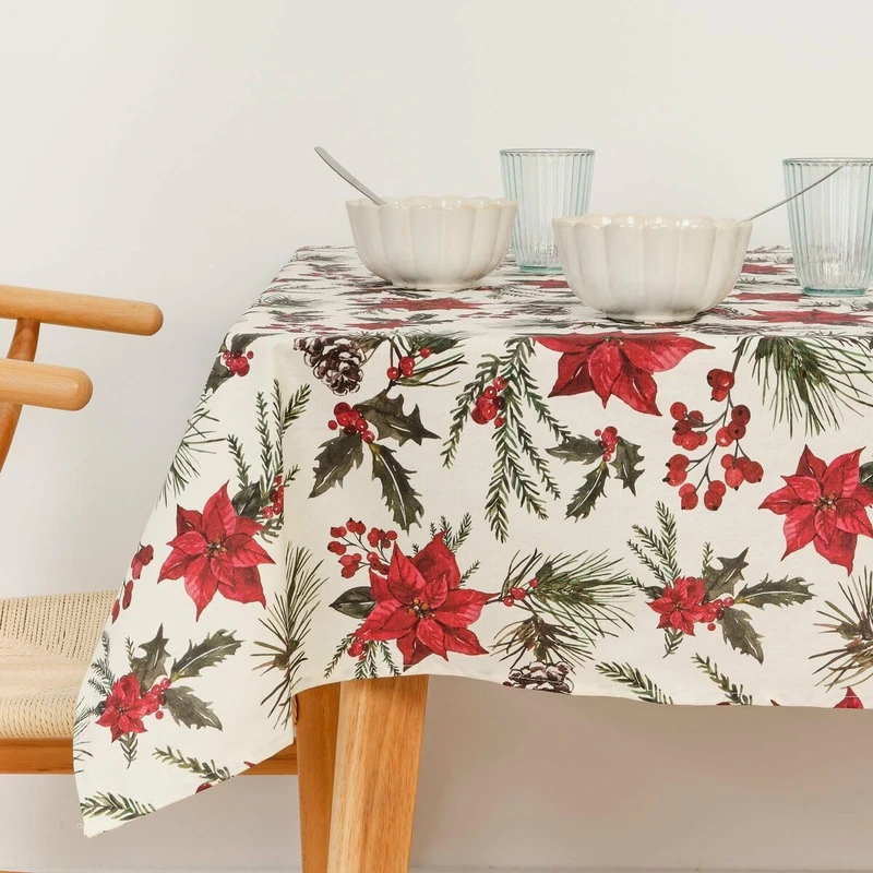 Muaré Belum Christmas Flowers Stain Resistant Resin Tablecloth 250 x 140 cm
