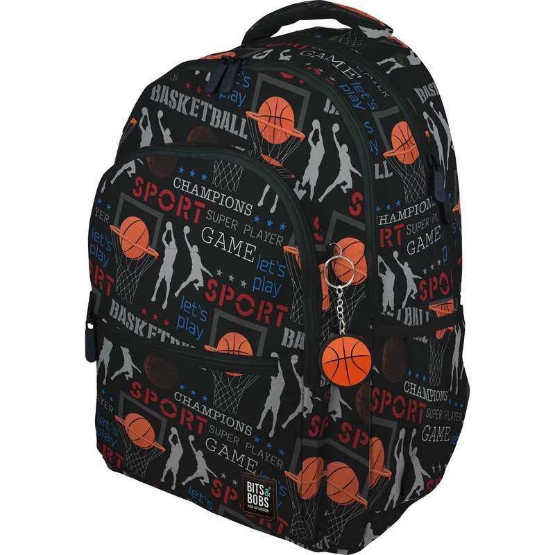 Grafoplás | School Backpack Three Compartments | 33 x 46 x 22.5 cm | Padded Laptop Area | Roomy Model | Basket Design | Bits&Bobs Pop Up Design | Perfect for School Supplies, Black/White,