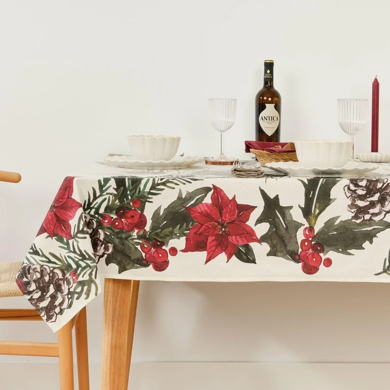 Muaré Stain Resistant Resin Tablecloth Christmas Flowers 300 x 140 cm