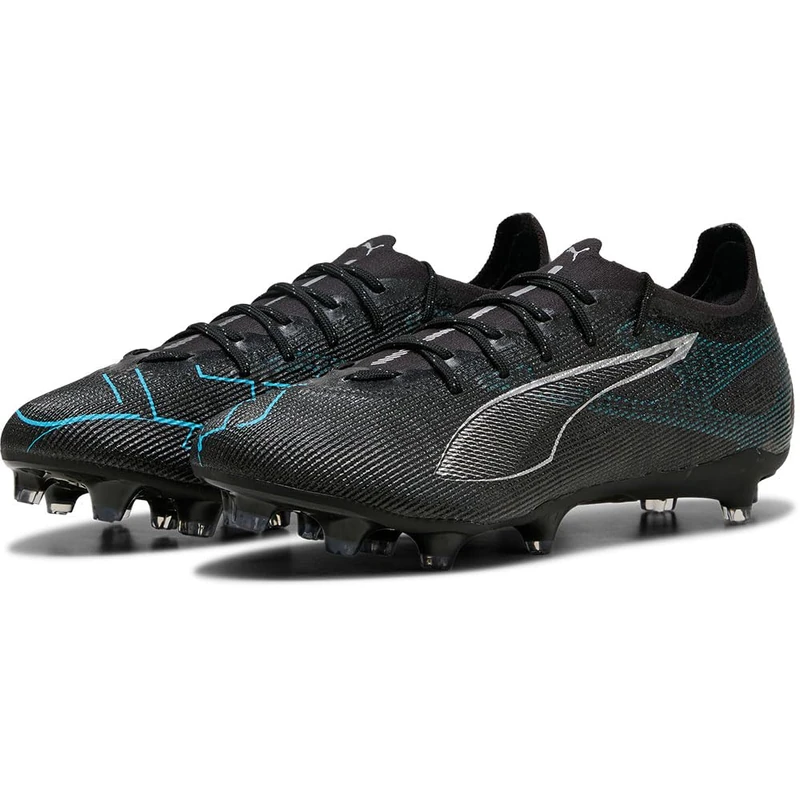 Puma Unisex Ultra 5 PRO Firm Ground/Artifical Ground Football Boots, Puma Black-Puma Silver-Bright Aqua, 8.5 UK