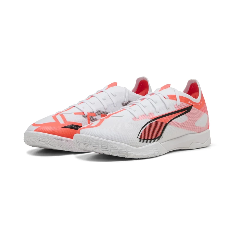 PUMA Unisex Ultra 5 Match Indoor Training Football Boots, PUMA White-PUMA Black-Glowing Red, 7.5 UK