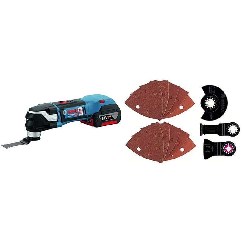 Bosch Professional GOP 18 V-28 Cordless Multi-Cutter with 2 x 18 V 5 Ah Lithium-Ion Batteries and 16 Accessories, L-Boxx + Universal set wood, metal, PVC, 13 pcs.
