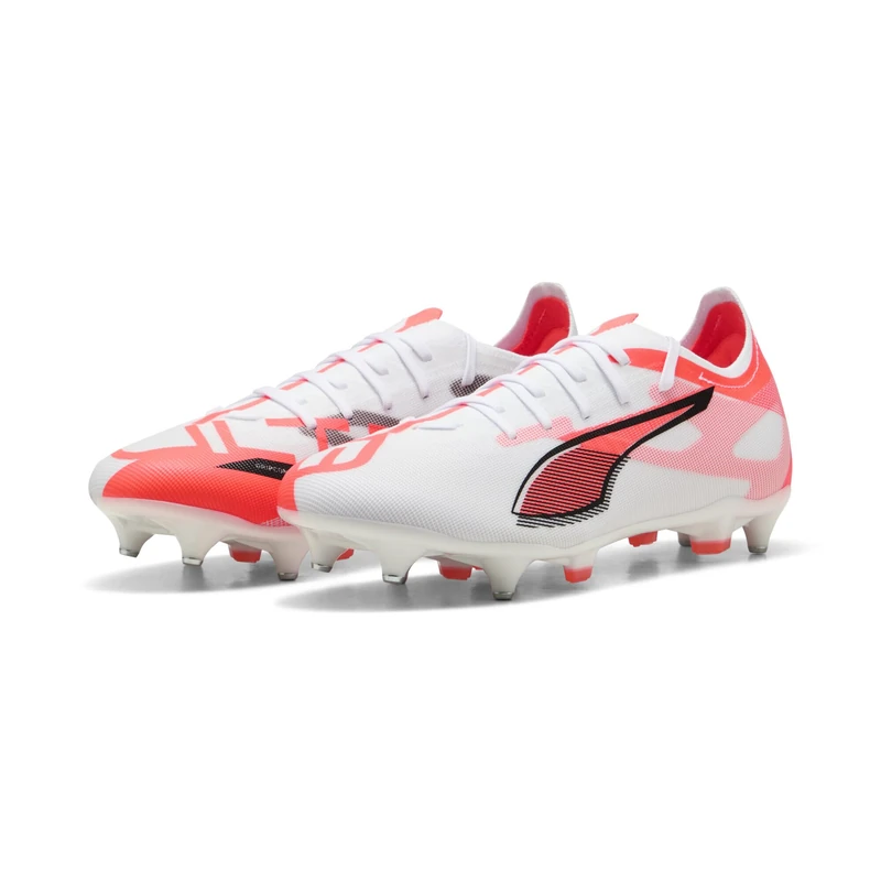 PUMA Unisex Ultra 5 Match Mixed Soft Ground Football Boots, PUMA White-PUMA Black-Glowing Red, 11 UK
