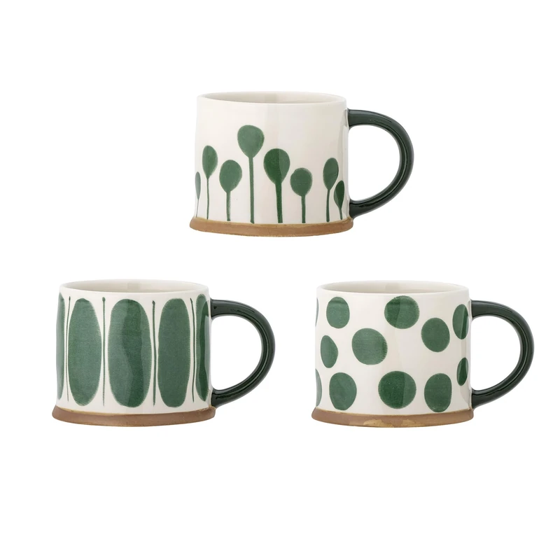 Bloomingville Creative Collection Linora Mug, Mug, Green, Stoneware, D 11 x H 8.5 cm, Set of 3, 450 ml