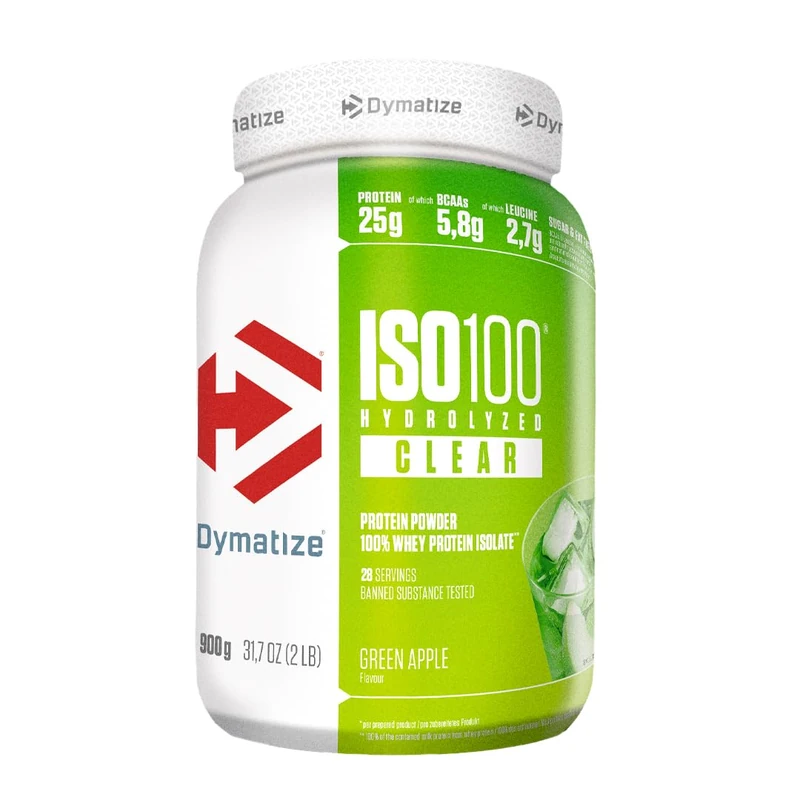 Dymatize ISO 100 Hydrolized Clear Green Apple 900g Whey Protein Powder - Image 1