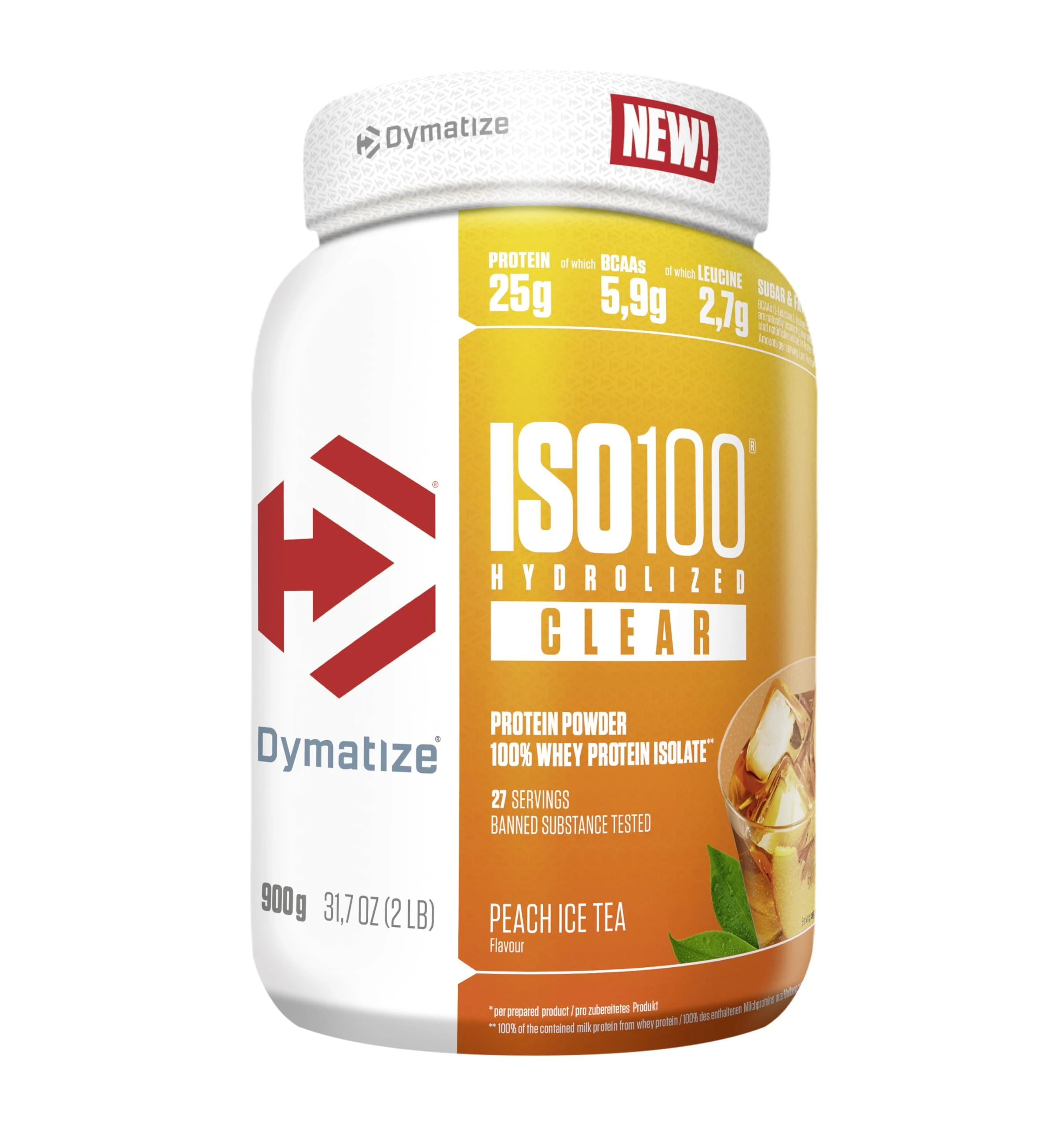 Dymatize ISO 100 Hydrolized Clear Peach Ice Tea 900g Whey Protein Pulver