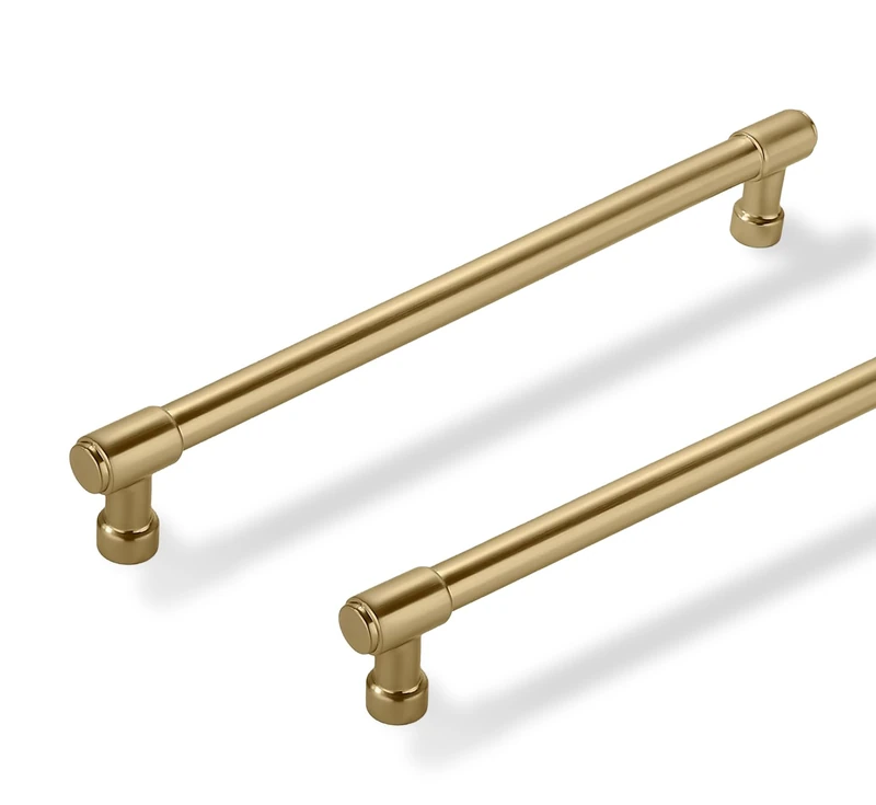 ZAUYX Solid Heavy Duty Jasper Pulls 10 Pack Brushed Gold Cabinet Pulls 8 Inch Hole Centers for Kitchen Cupboard Handles Modern Drawer Pulls Bathroom Brushed Brass Cabinet Pulls