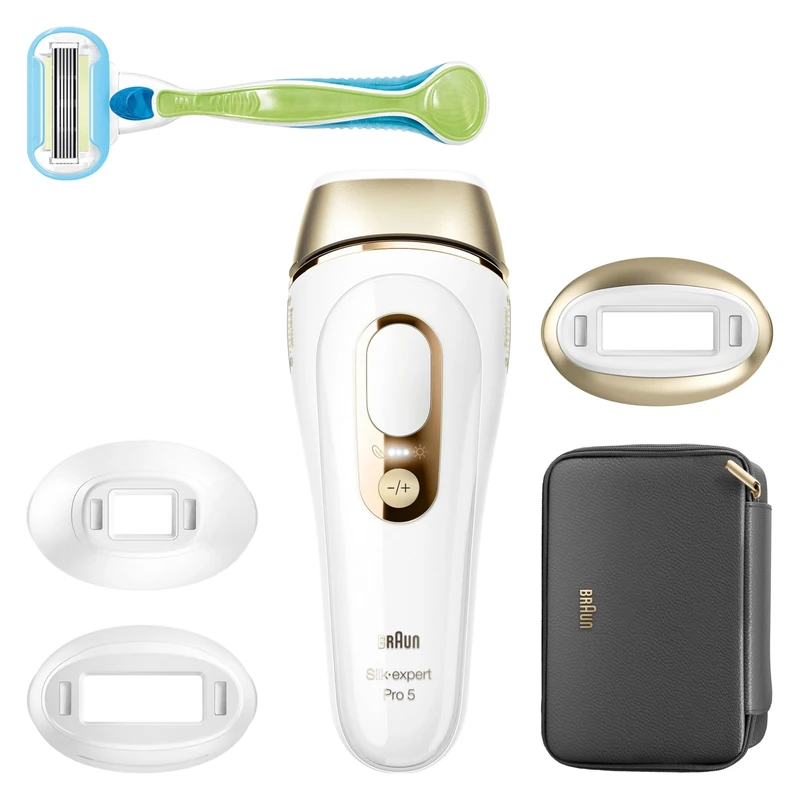 Braun IPL Silk-Expert Pro 5 PL5242 Home Hair Removal, White/Gold, Alternative to Laser Hair Removal, with Case, Venus Shaving System, 3 Heads, Gift for Women