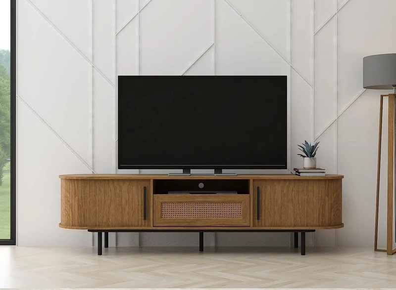 Kidsaw LV55 Light Oak 2 Door 1 Drawer TV Cabinet, 1.8m, Brown