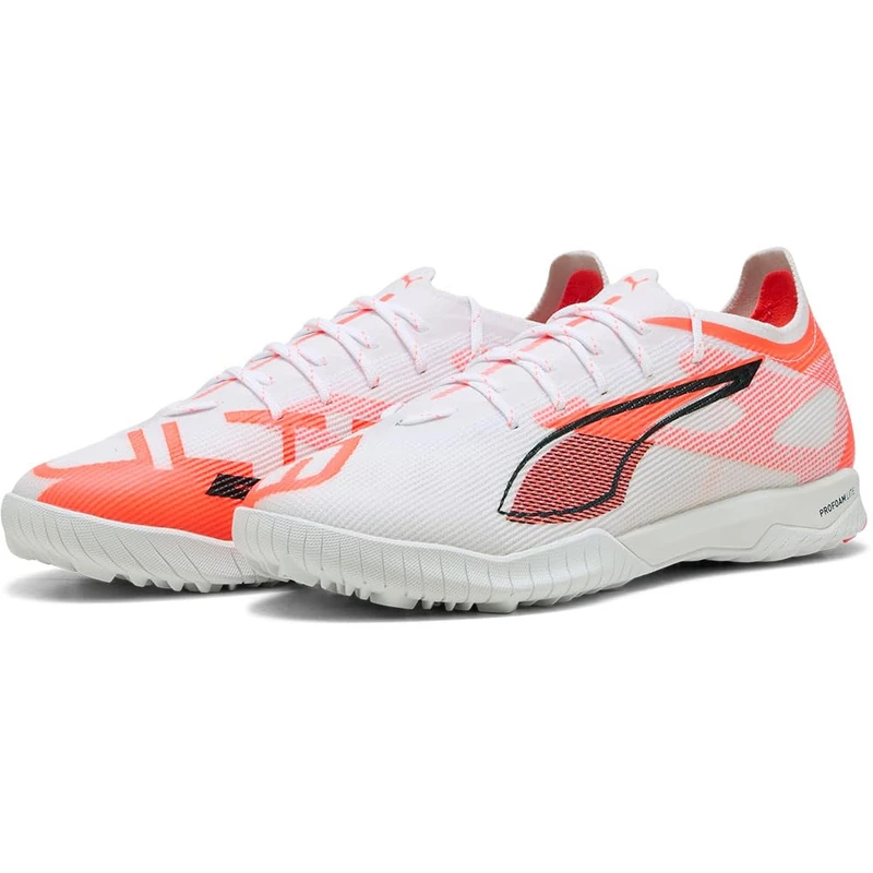 PUMA Unisex Ultra 5 PRO CAGE Football Boots, PUMA White-PUMA Black-Glowing Red, 8.5 UK