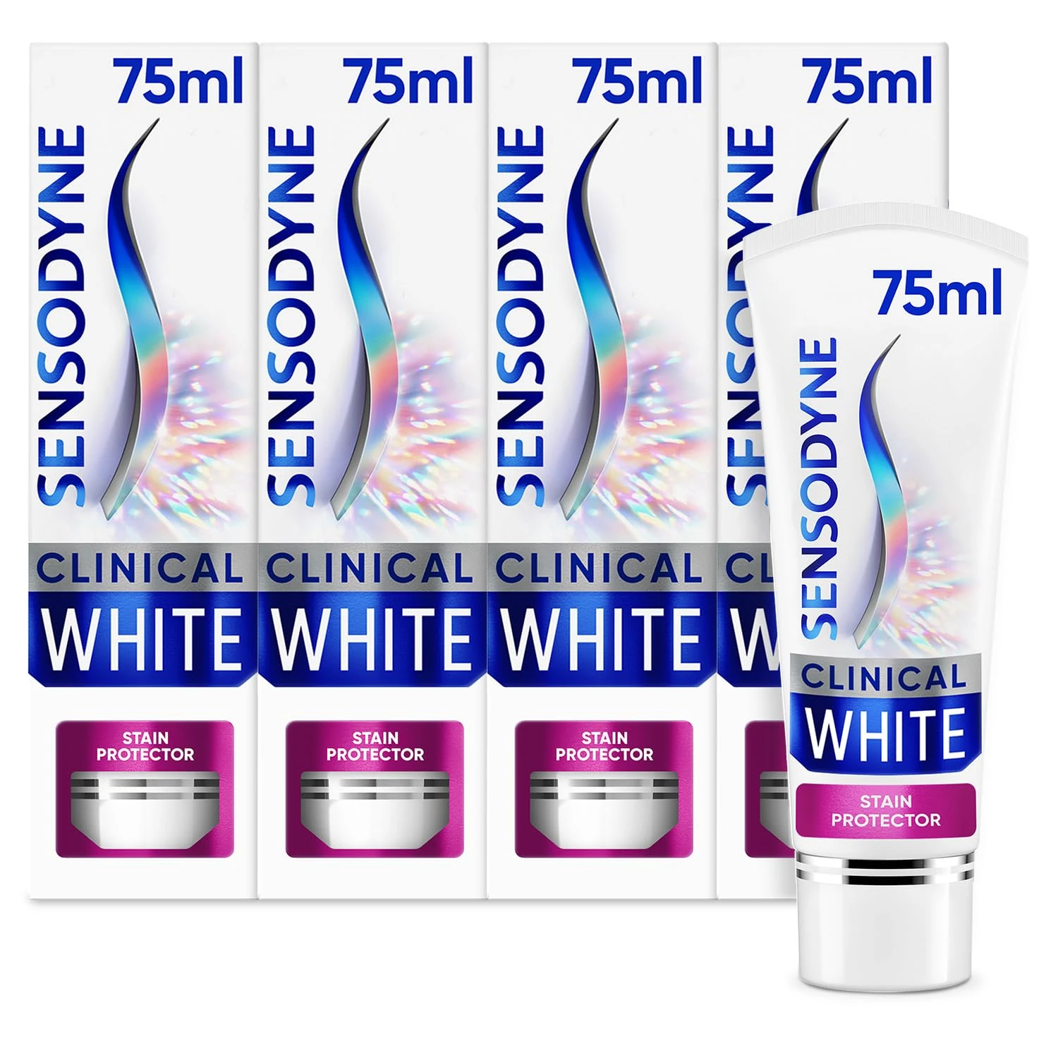 Sensodyne Toothpaste Multipack Clinical White, Teeth Whitening Toothpaste for Sensitive Teeth, Stain Protector, Mint, 4 x 75ml