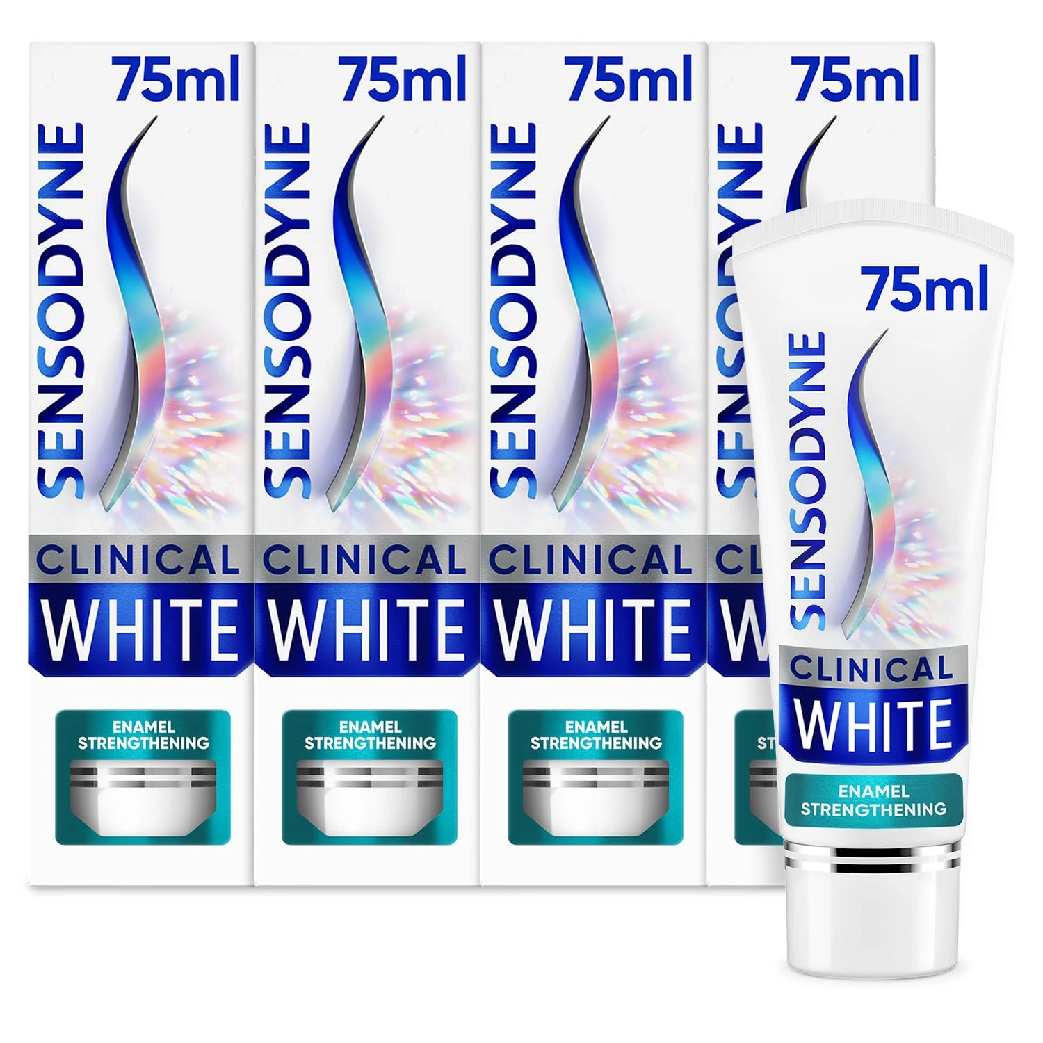 Sensodyne Toothpaste Clinical White, Teeth Whitening Toothpaste for Sensitive Teeth, Enamel Strengthening, Extra Fresh, Multipack 4 x 75ml