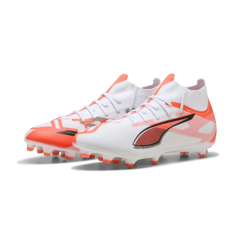 PUMA Unisex Ultra 5 Match+ Firm Ground/Artifical Ground Football Boots, PUMA White-PUMA Black-Glowing Red, 8.5 UK