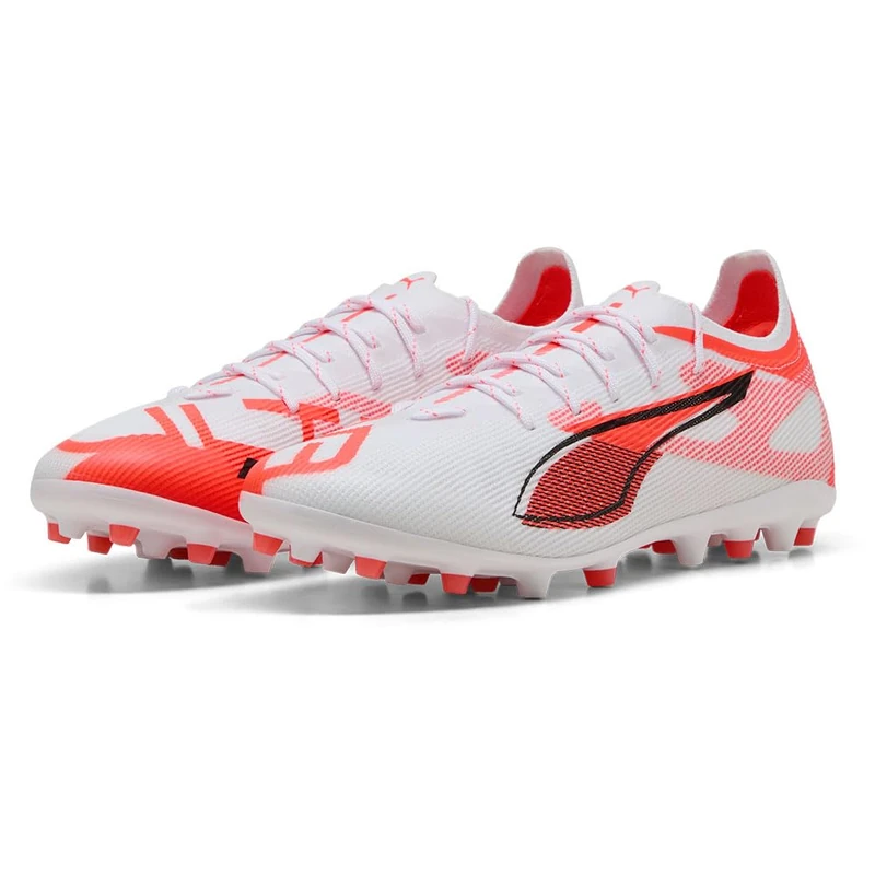 PUMA Unisex Ultra 5 PRO Multi-Ground Football Boots, PUMA White-PUMA Black-Glowing Red, 6.5 UK