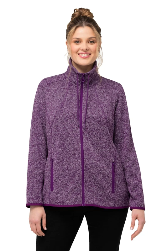 Ulla Popken Women's Knitted Fleece Jacket with Diamond Pattern Sweat Jacket, Dark purple, 58-60
