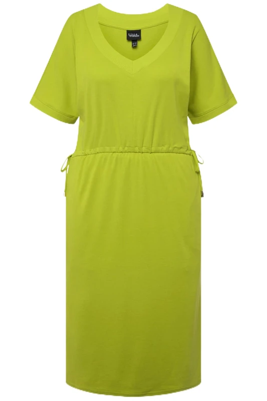 Ulla Popken, Ladies Plus Size Drawstring Dress A-Line, Green, 16-18