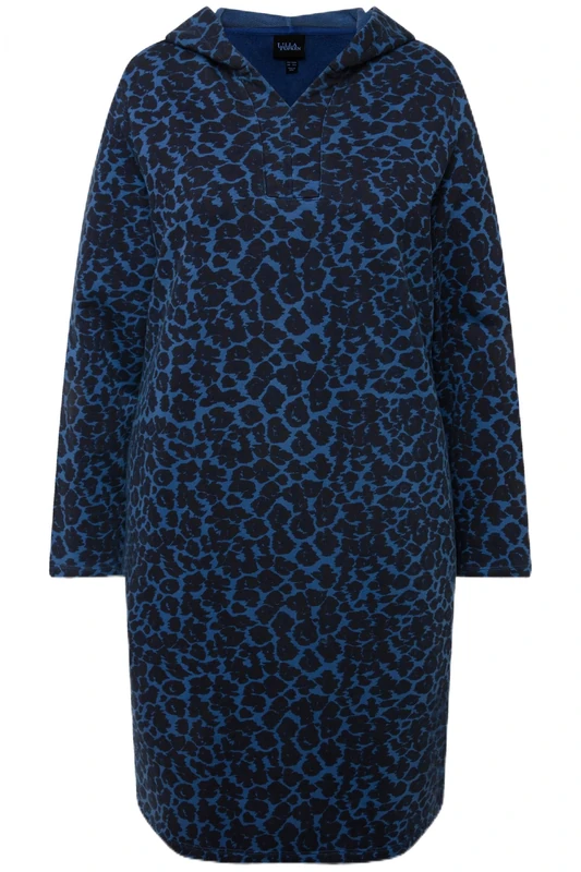 Ulla Popken Women's Sweat Dress in Leopard Print 832142, Blue, 24-26