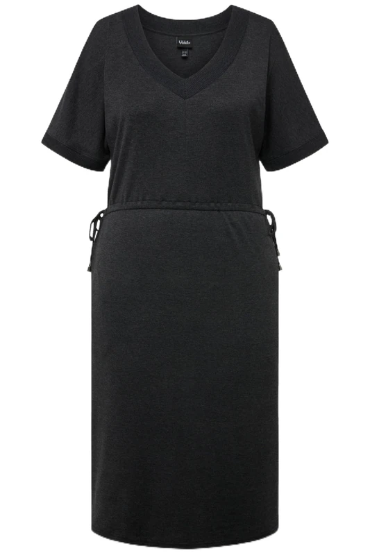 Ulla Popken Women's Dress with Drawstring, A-line Dress, Black, 20-22