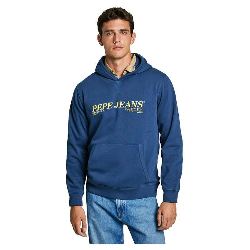 Pepe Jeans Men's Dylan Hoodie Sweatshirt, Blue (Sterling Blue), XS