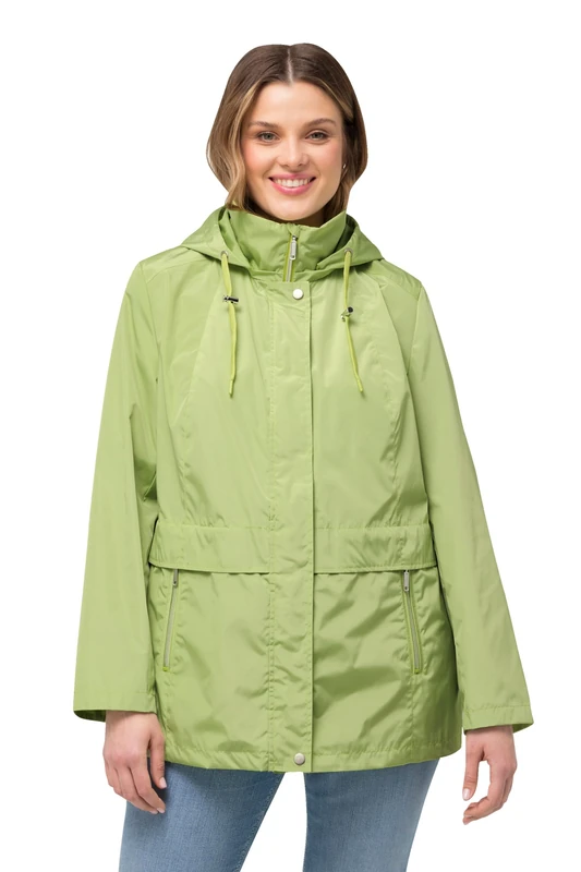 Ulla Popken HYPRAR Women's Plus Size Plus Size Windbreaker Jacket Water Resistant Hood 825242, lime green, 50-52
