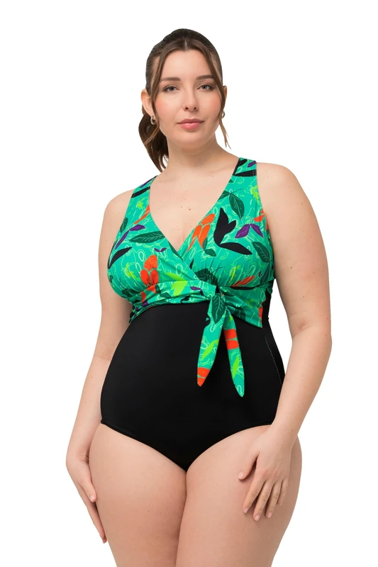 ULLA POPKEN Women's Violetta Belly Belt Leaves in Water Swimsuit, Black, 36