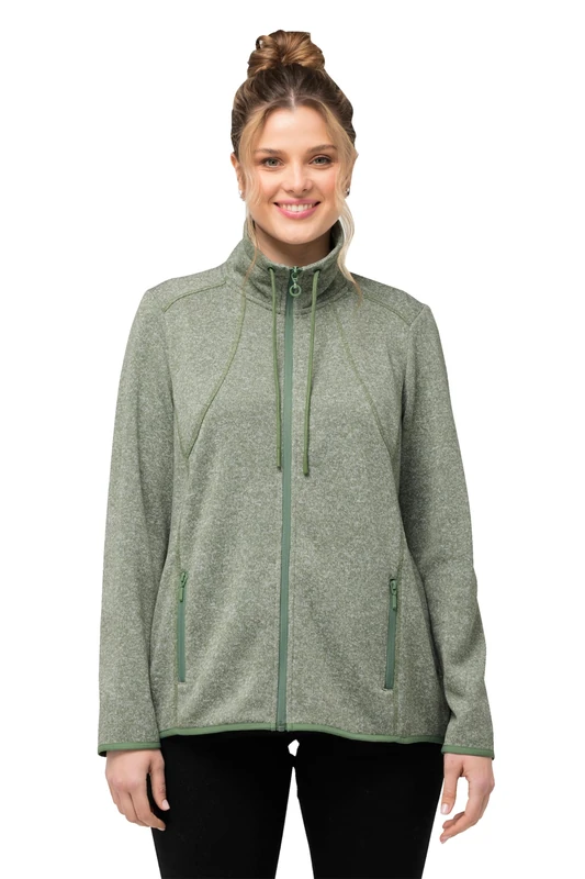 Ulla Popken Women's Knitted Fleece Jacket with Diamond Pattern Sweat Jacket, mint green, 54-56
