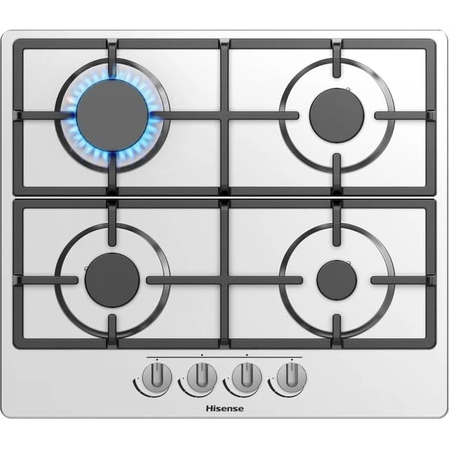 Hisense GM643XHC Gas Hob with 4 Cooking Zones, Width 60 cm, Cast Iron Grills, Integrated Ignition, Stainless Steel Anti Fingerprint 52 x 60 x 8.99 cm