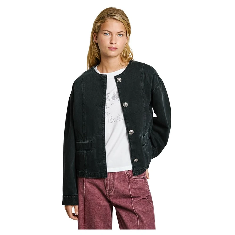 Pepe Jeans Women's Daena Stud Jacket, Blue (Denim), S