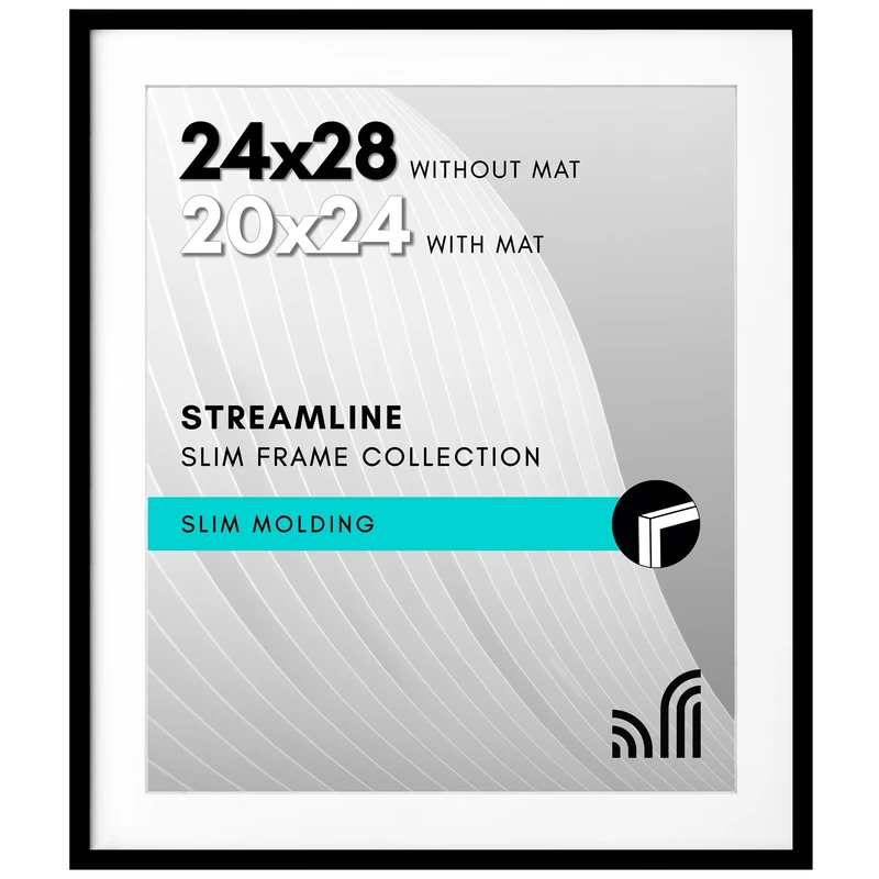 Americanflat 24x28 Picture Frame in Black - Use as 20x24 Picture Frame with Mat or 24x28 Frame Without Mat - Thin Border Photo Frame with Plexiglass Cover - Vertical or Horizontal Wall Display