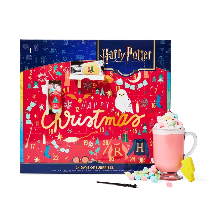 HARRY POTTER 24 Days of Surprises, Includes 12 Color-Changing Hot Chocolate Mixes, 4 Topping Varieties & Stir Wand Officially Licensed, Advent Calendar 2025