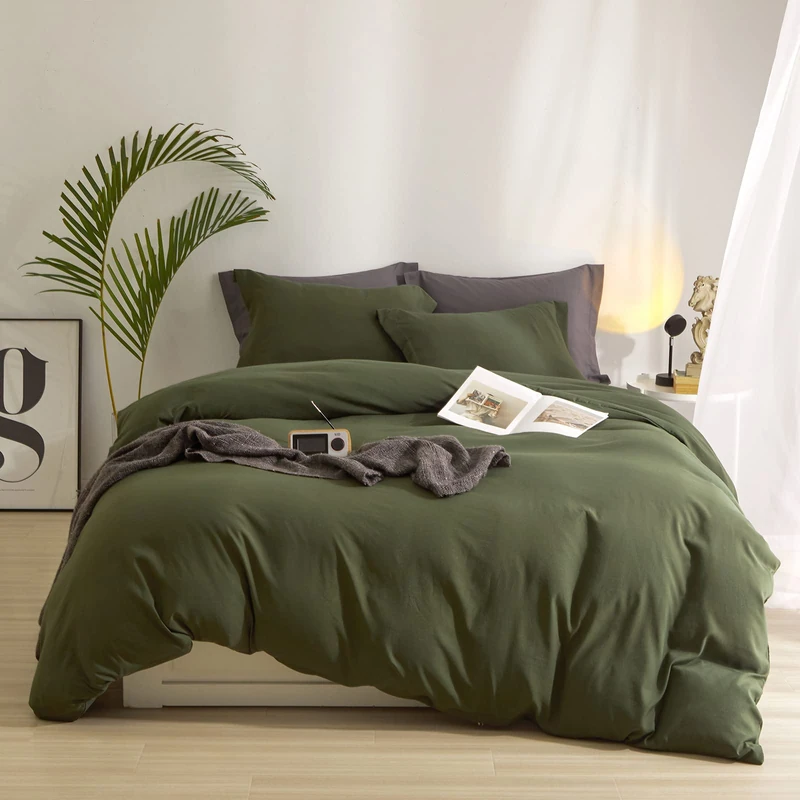 AMWAN Army Green Duvet Cover King Bedding Set - Modern Soft Olive 3-Piece Comforter Cover With 2 Pillowcases, 104"x90"