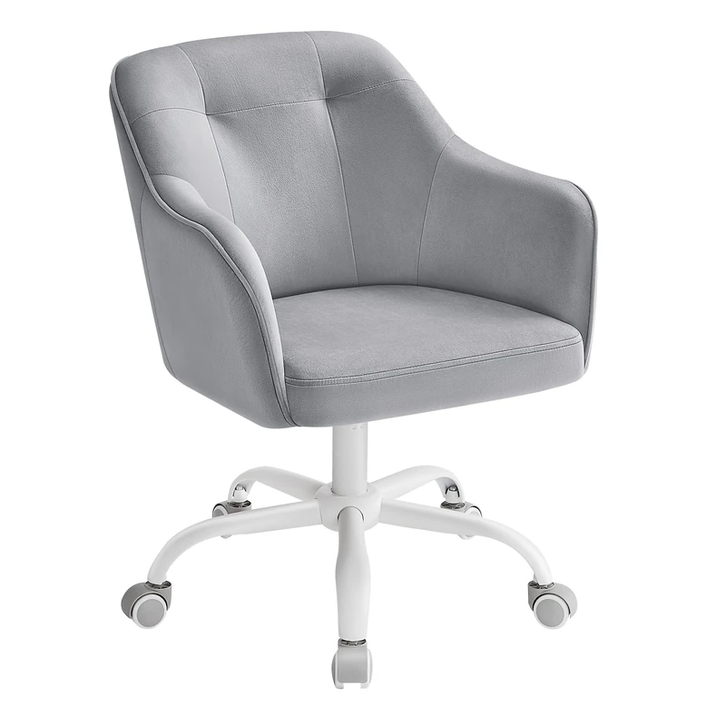 SONGMICS Office Chair, Swivel Chair, Desk Chair, Makeup Vanity Chair, Adjustable Height, Armrests, 110 kg Load, Velvet, Home Office, Study, Bedroom, Dove Grey OBG019G13