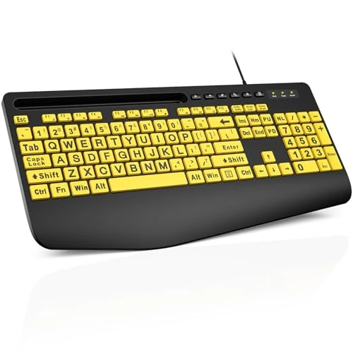 SABLUTE Wired Computer Keyboards Large Print Keys with Wrist Rest, Phone Holder, Big Letters Easy to Read