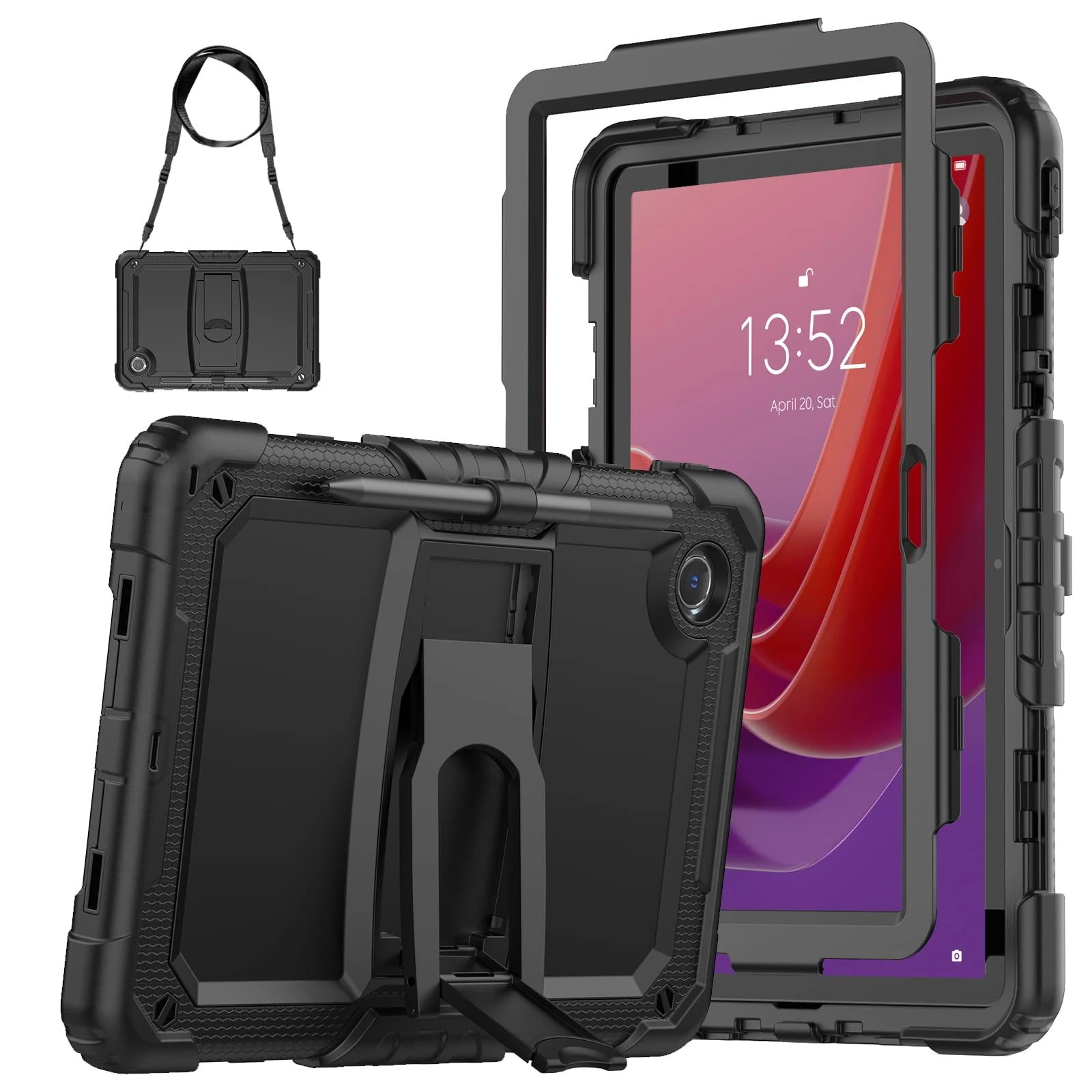 SEYMAC Case for Lenovo Idea Tab 2025 / Tab M11 11 inch 2024, Shockproof With Screen Protector, Adjustable Stand, Shoulder Strap, Case for Lenovo K11/ Xiaoxin Pad 2024, Black