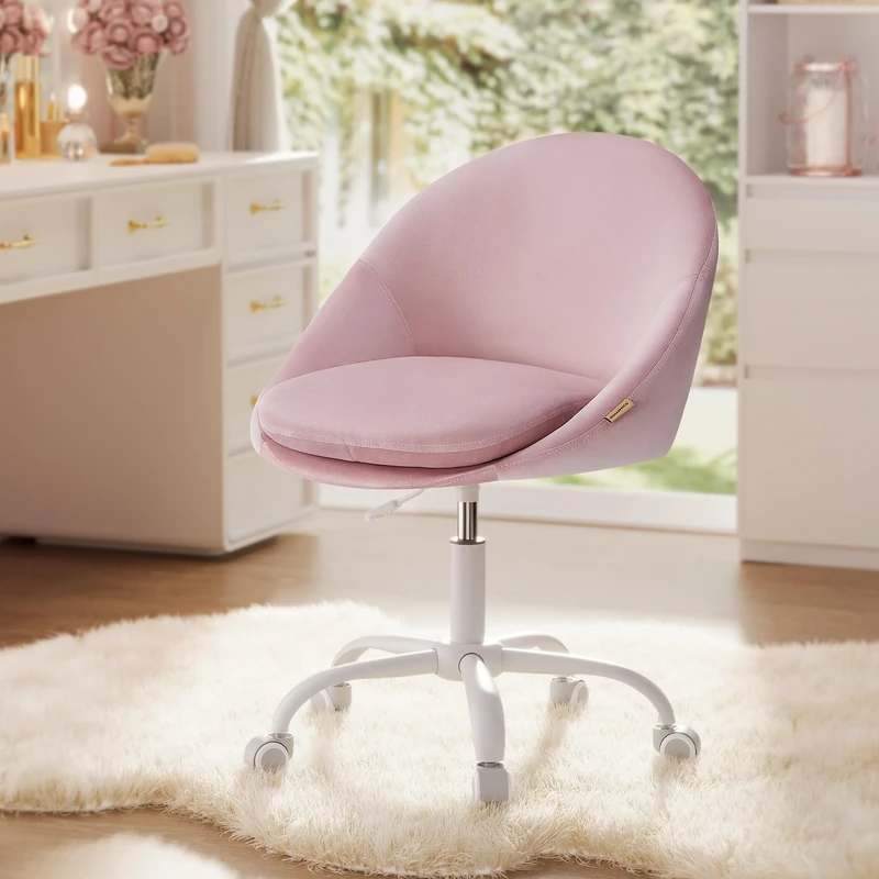 SONGMICS Office Chair, Vanity Chair, Velvet, Foam Padding, Adjustable Height, for Home Office, Study, Bedroom, Jelly Pink OBG020R12