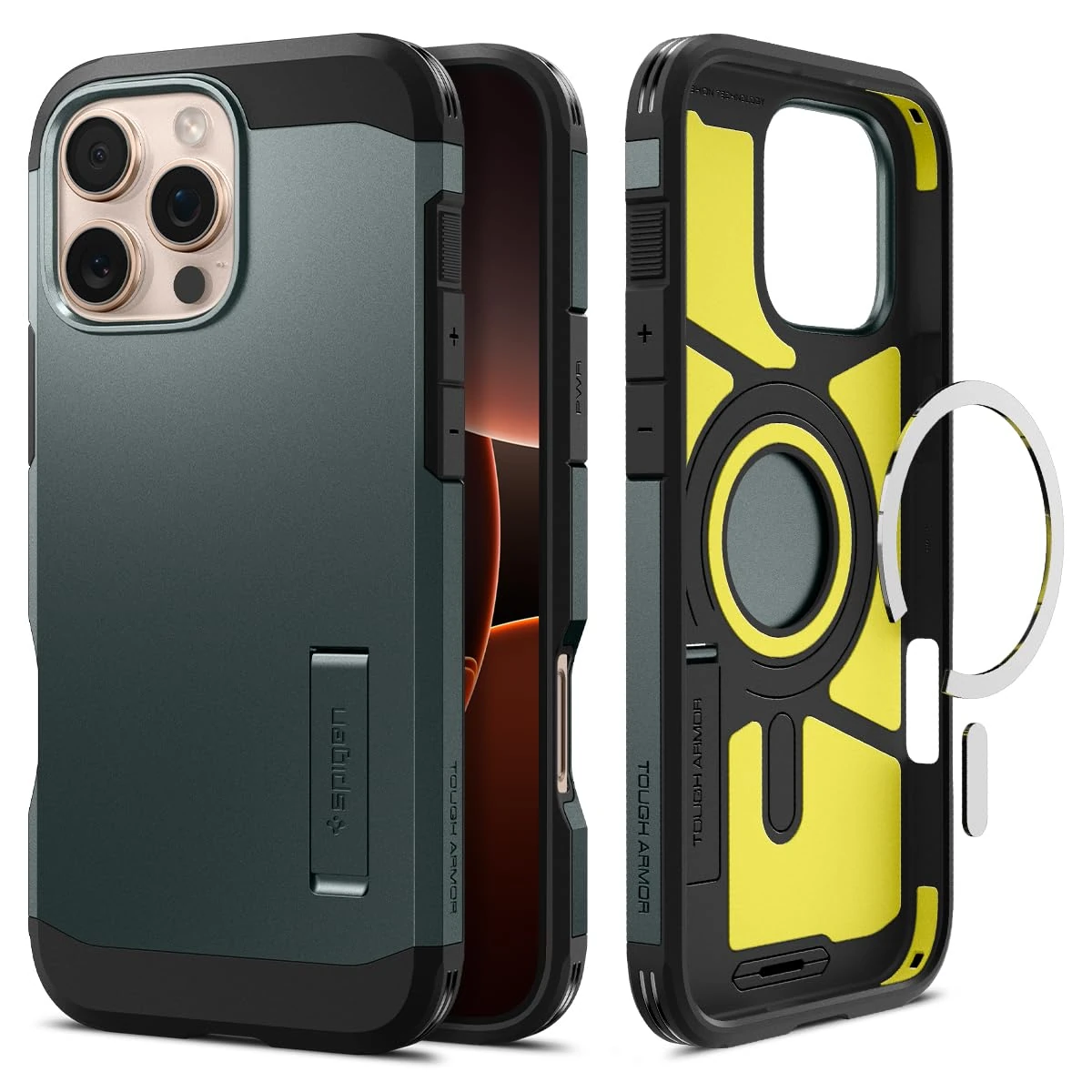 Spigen Tough Armor (AI) MagFit Case for iPhone 16 Pro, Compatible with MagSafe Accessories - Abyss Green