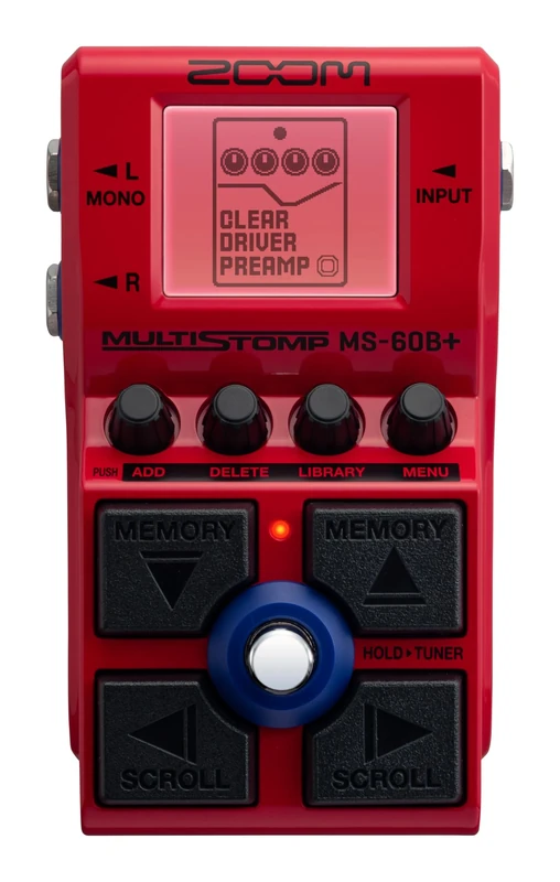 ZOOM MS-60B+ Bass Multi-Effects Pedal, simulation of famous amplifiers and tone-shaping preamps, 75 effects such as overdrive, octaver, filter, modulation, synths, distortion, etc., red
