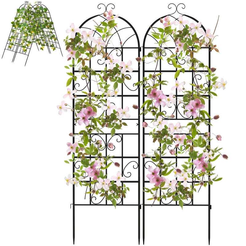 GiantexUK 180/220x50cm Garden Trellis, 2pcs 6ft/7.2ft Tall Galvanized Metal Fence Climbing Plants Support Frame, Rustproof Lattice Grid Panels Barrier Edge Border for Rose Vine Vegetable (180 x 50cm)