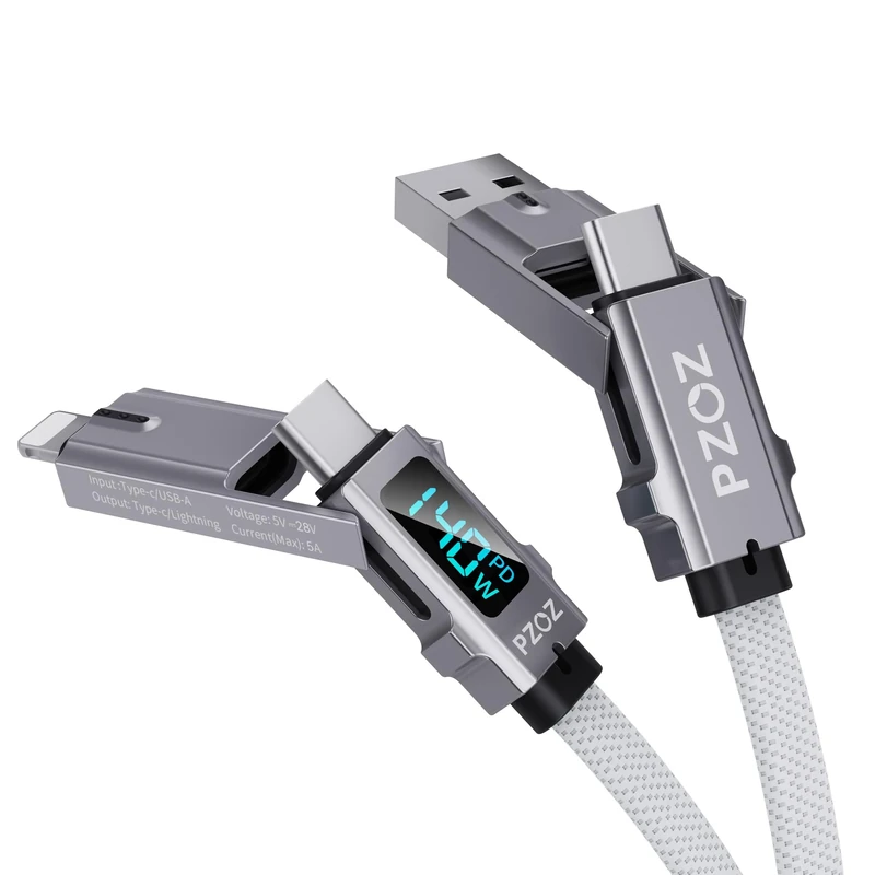 PZOZ 4 in 1 LED Display 140W USB Cable,USB C to Lightning/Type-c to USB C/USB A to Lightning/USB A to USB C Fast Charging Charger for iPhone iPad MacBook AirPods Pro Samsung Google - Image 1