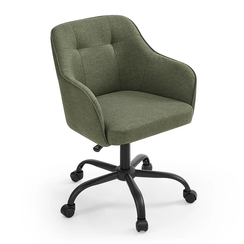 SONGMICS Office Chair - Adjustable Height, Armrests, 110 kg Load, Cotton-Linen Fabric, Home Office, Study, Bedroom, Green OBG019C11