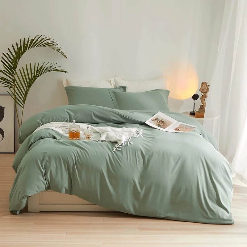 Sage Green Duvet Cover Full Size Soft Washed Microfiber 3 Pieces Bedding Set 1 Duvet Cover 80”x90” with 2 Pillowcases Light Green Comforter Cover Modern Soft Full Duvet Cover with Zipper Closure