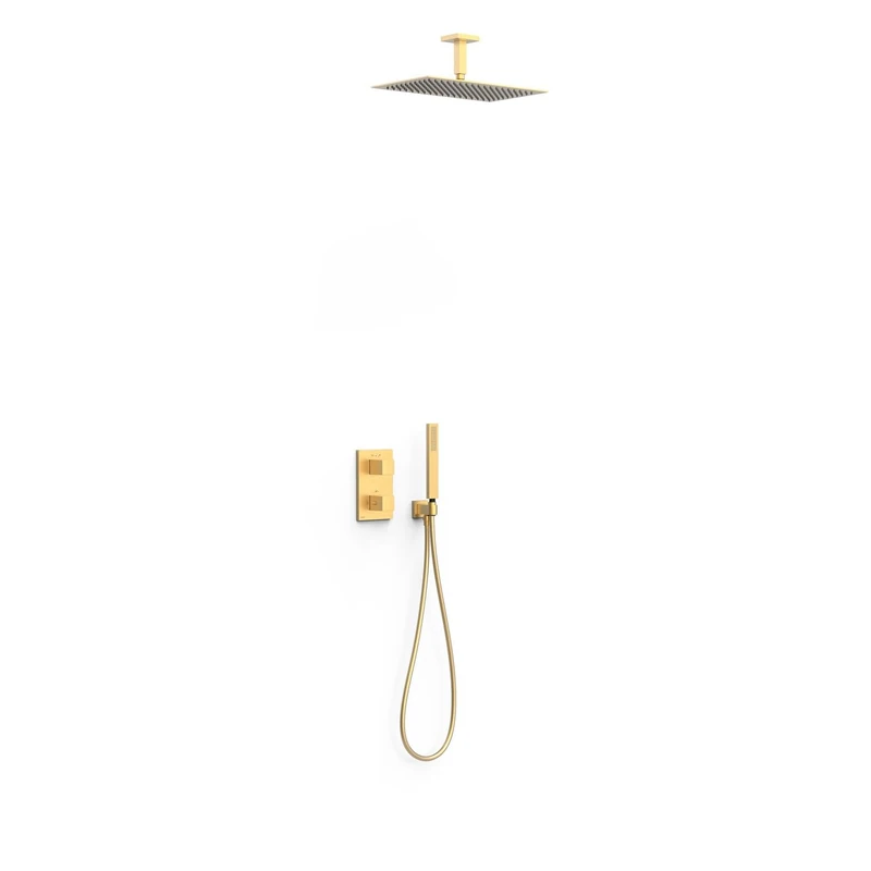 TRES 20225053OM Therm-Box Kit de Grifo Termostático Empotrado de 2 Vías Ducha Color Oro Mate 24K