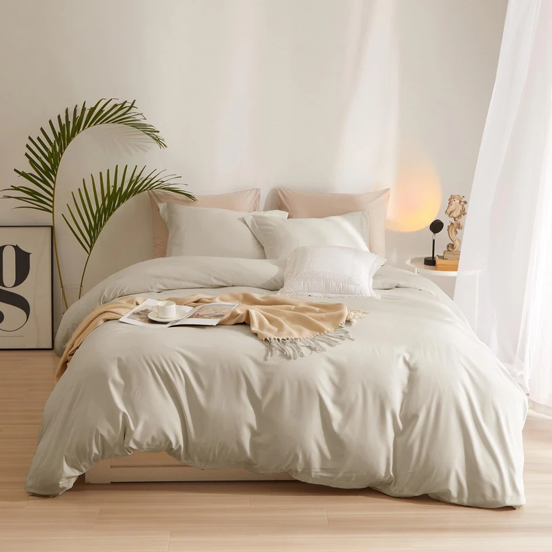 Boho Beige Microfiber Duvet Cover Set - Full Size 80”x90” with 2 Pillowcases and Zipper Closure