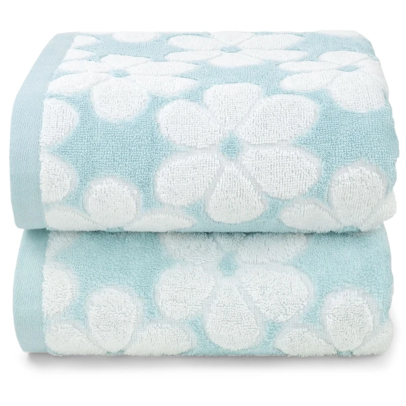 Cotton Towels for Bathroom Decor with Floral Jacquard, Super Soft and Absorbent Bath Towel Set of 2, Large Size 27.5x55 Inches - Image 1