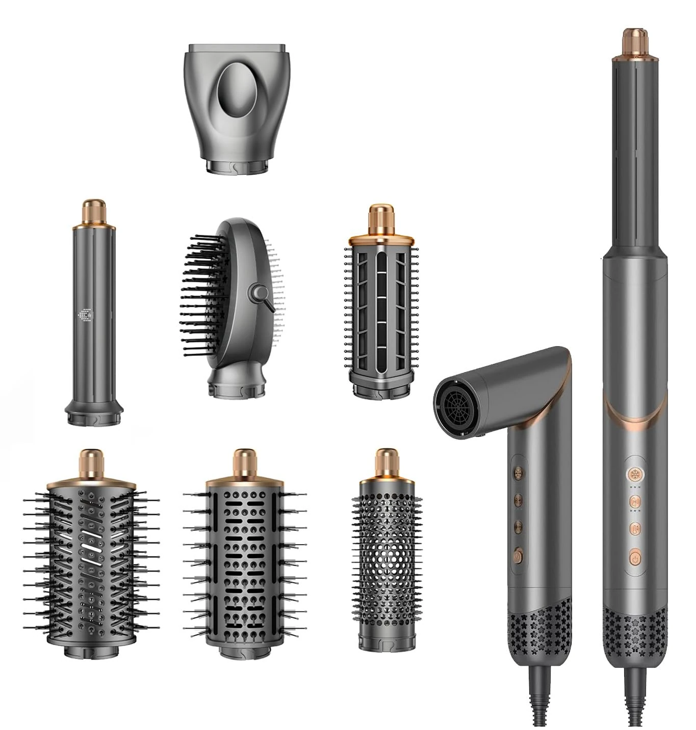 8 in 1 Hair Dryer Brush Set Air Hair Styler Curling Negative Ionic Foldable Hot Air Hair Dryer Brush, Hair Styling Tool for Curling Waves Straightening Volume Blowout Styles