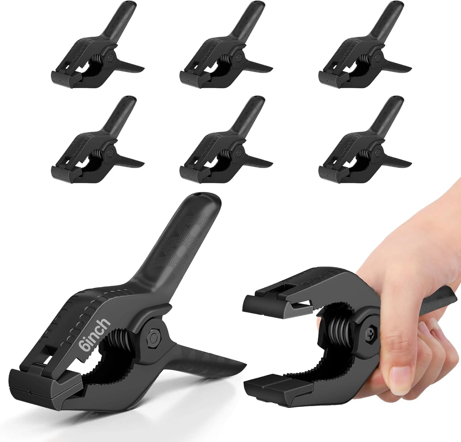 EMART 6 Pack Heavy Duty Muslin Spring Clamps, 6 inch Photo Booth Backdrop Clips for Photography Studio - Black
