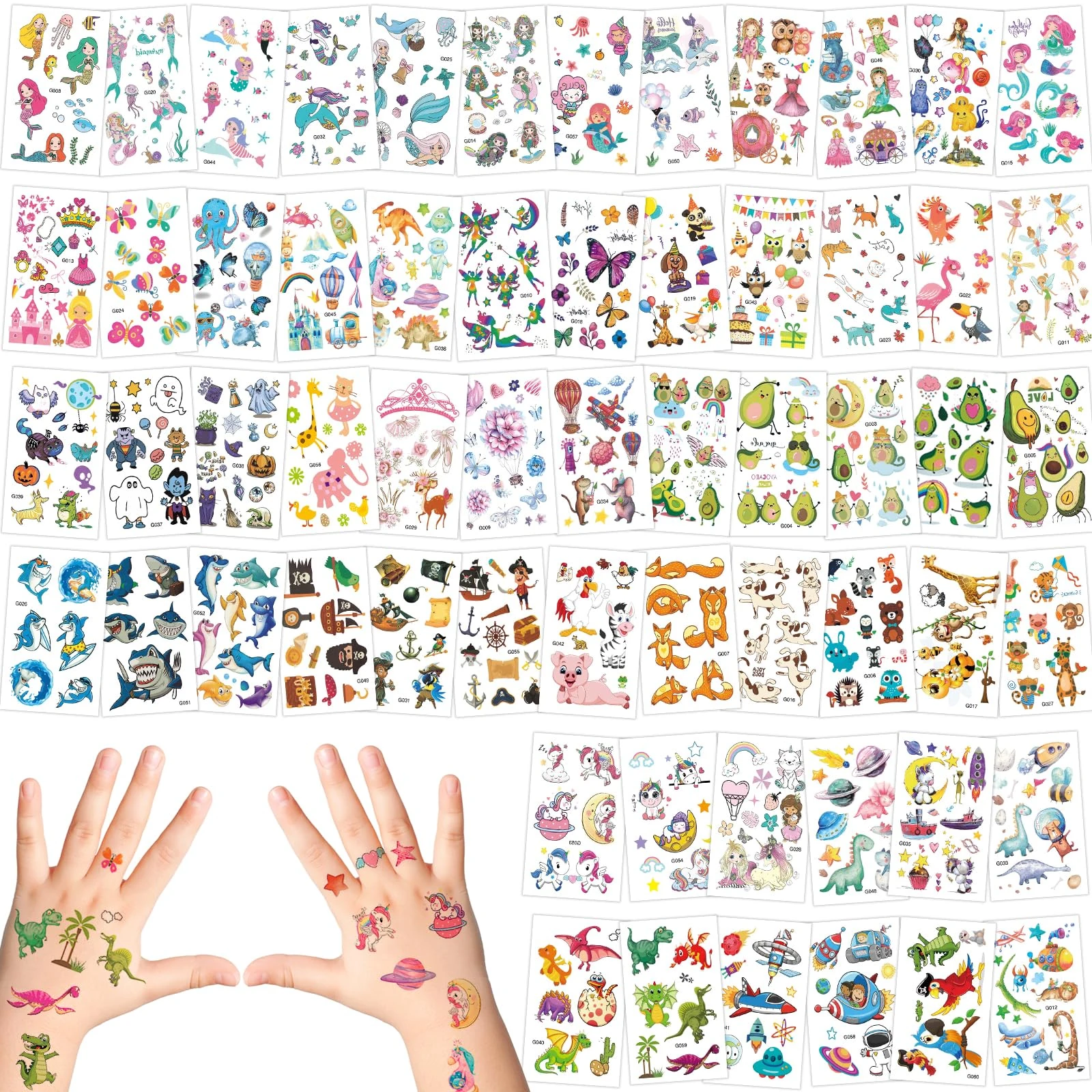 Selutiya Temporary Tattoos for kids,600+ Kids tattoos,Waterproof Cartoon Mermaid Animal DinosaurCartoon Kidstemporary tattoos,Ideal for Party Bags, Birthday Gifts, Festivals